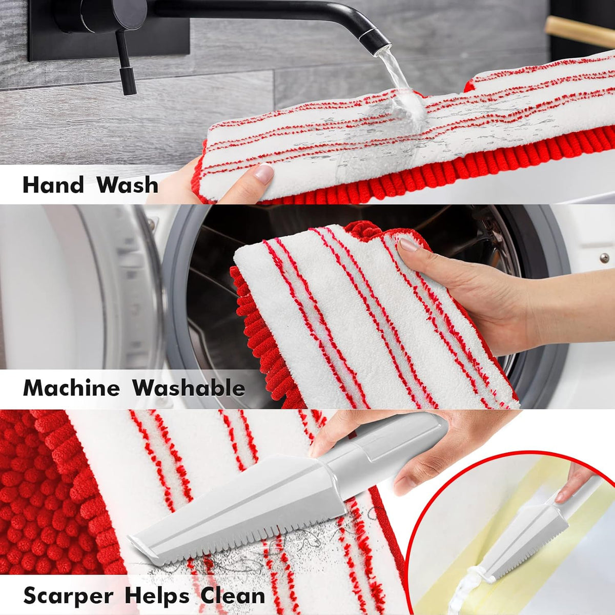 MASTERTOP Microfiber Mop for Floor Cleaning, Hardwood Dust Mop, Wet Mopping with 4 Washable Replacement Mop Pads, Floor Mops for Cleaning with 1 Scraper- White & Red
