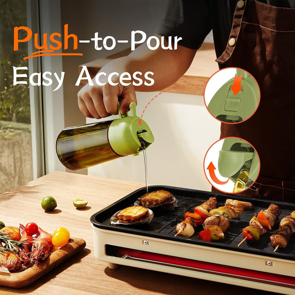 TrendPlain - Original 16oz/470ml Olive Oil Dispenser Bottle for Kitchen Gadgets and Air Fryer Accessories - Olive Oil Sprayer for Cooking w/Stickers - Green