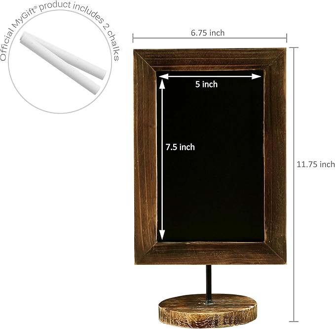 MyGift Set of 2, 12 Inch Chalkboard Sign with Burnt Wood Rectangular Frame and Round Base, Rustic Wedding Table Place Card Signage, Small Kitchen Countertop Memo Board