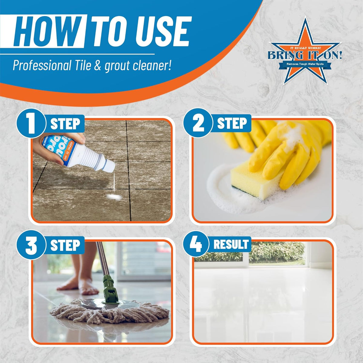 Bring It On Grout Pro Tile and Grout Cleaner – 32fl oz Grout Cleaner for Shower Tile – Deep Cleansing Whitening and Brightening Kitchen and Bathroom Floor Cleaner – Prevents Mineral Buildup