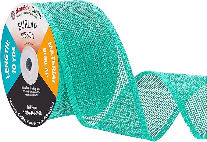 Mandala Crafts Turquoise Burlap Ribbon 2 Inches Wide Jute Ribbons for Crafts - 20 Yds Roll Rustic Burlap Wrap Trim Ribbons for Wreaths Bows Wedding Party Decoration