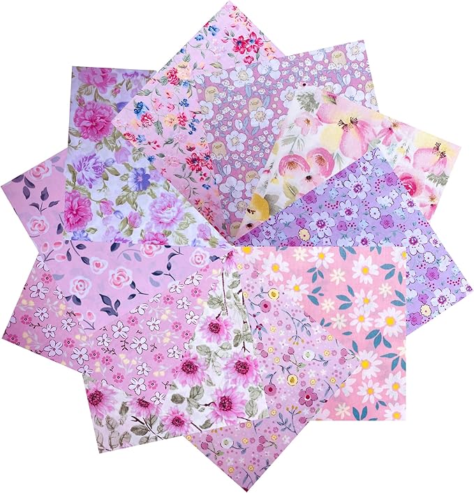 HANPATQUI 50PCS 12 x 12 inch Pink Printed 100% Cotton Fat Quarters Fabric for Sewing and Quilting Bundles Precut Fabric Square for DIY Craft Patchwork