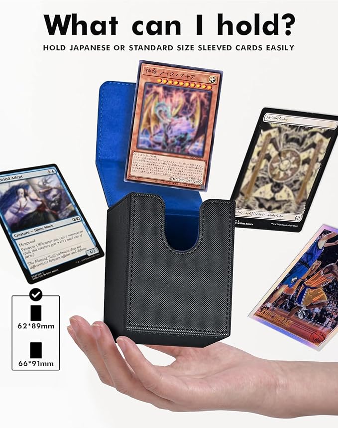 ZLCA Card Deck Box for MTG Yugioh TCG, Card Storage Box with Dividers Holds 100+ Sleeved Cards, Premium Card Deck Case Compatible with CCG Trading Cards (Black&Blue,Puzzle)
