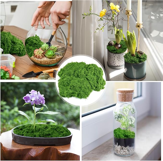 Draupnir Fake Green Moss for Potted Plants, 10.6OZ Fake Moss for Plants Indoor,Faux Moss for Crafts Artificial Moss Decor, DIY Decorative Moss for Fairy Garden Glass Containers Wedding (300g)