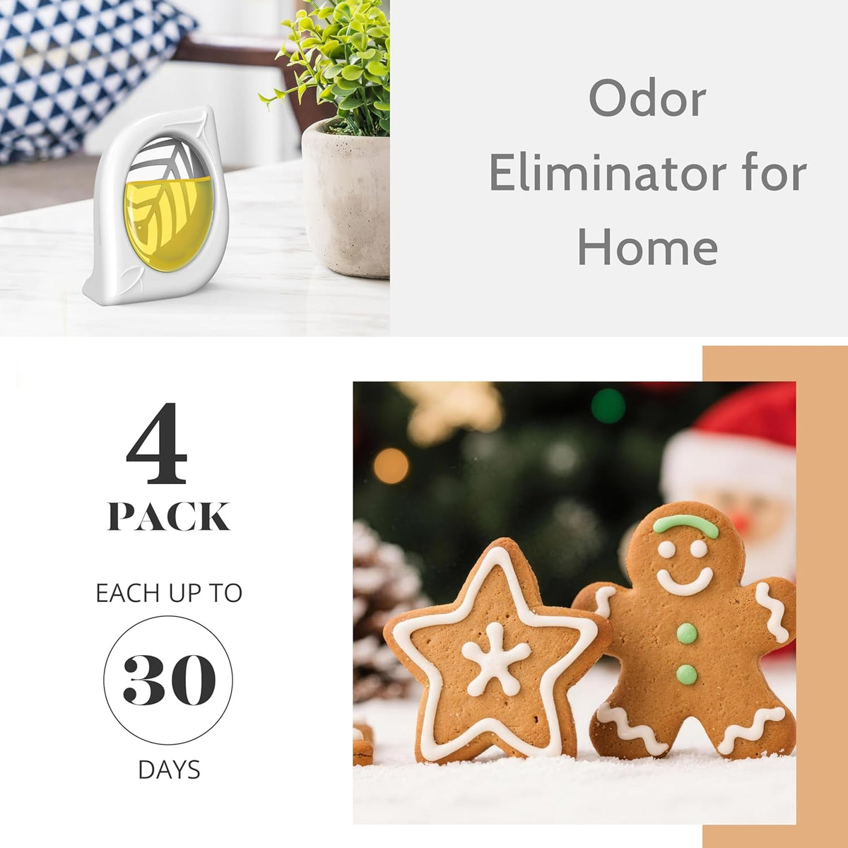 Air Freshener for Home, 4 Pack, Gingerbread, Odor Eliminator for Small Area Closets Bathroom Pets Strong Odor, Up to 120 Days