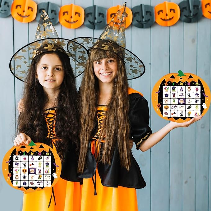 XZENTIRA Halloween 24 Players Games, Pumpkin Bingo Game Cards Set for Halloween Family Party Activities, Party Favors, Classroom Group Activities Bingo Games Set
