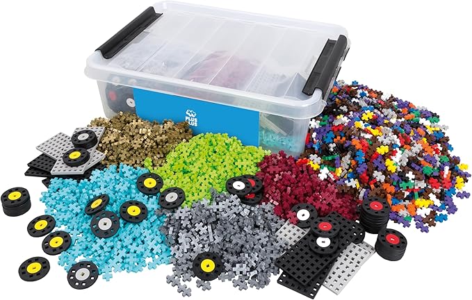 PLUS PLUS - GO! Educational Tub - 2600 Pieces / 10 Baseplates / 40 Wheels - Vehicle Construction Building Stem / Steam Toy, Interlocking Mini Puzzle Blocks for Kids