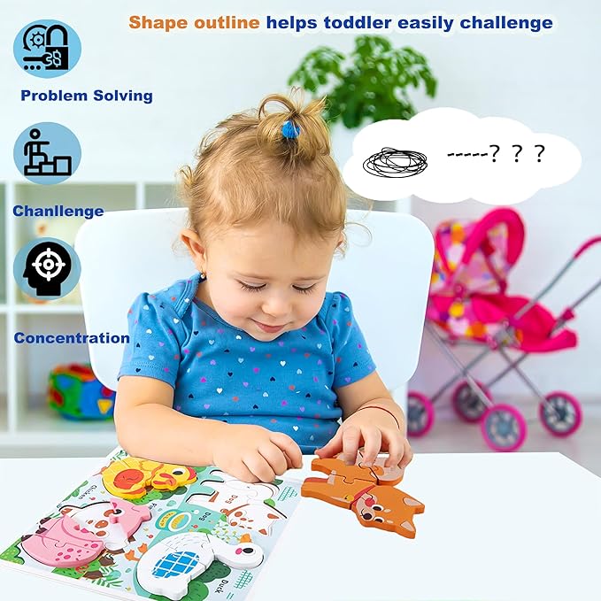 Farm Animal Puzzles for Toddlers 1-3, Gifts for 2 3 Years Old Girls Boys,Wooden Montessori Puzzle 2-4, Toddler Toys Learning Educational Toys Kids Ages 2-3