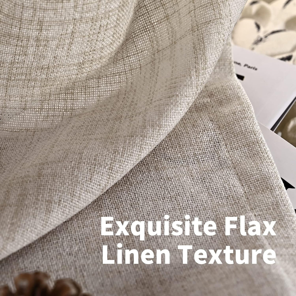 YoungsTex Linen Curtains Floor Length 102 Inch Long for Living Room Back Tab and Rod Pocket Light Filtering Window Drapes for Dining Room Bedroom, 52 X 102 Inch, 2 Panels