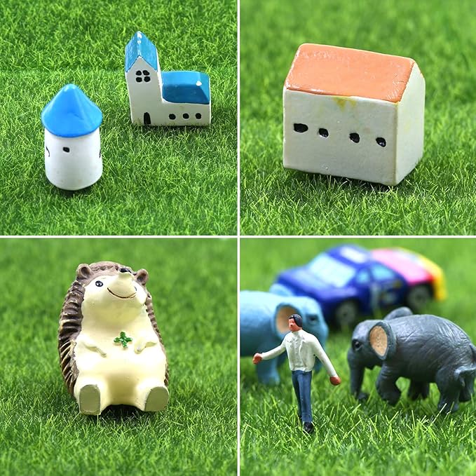 Elcoho 12 Pieces Fake Grass for Crafts Fairy Garden 6 x 6 Inches Artificial Garden Grass for Miniature Ornament Dollhouse DIY Decoration