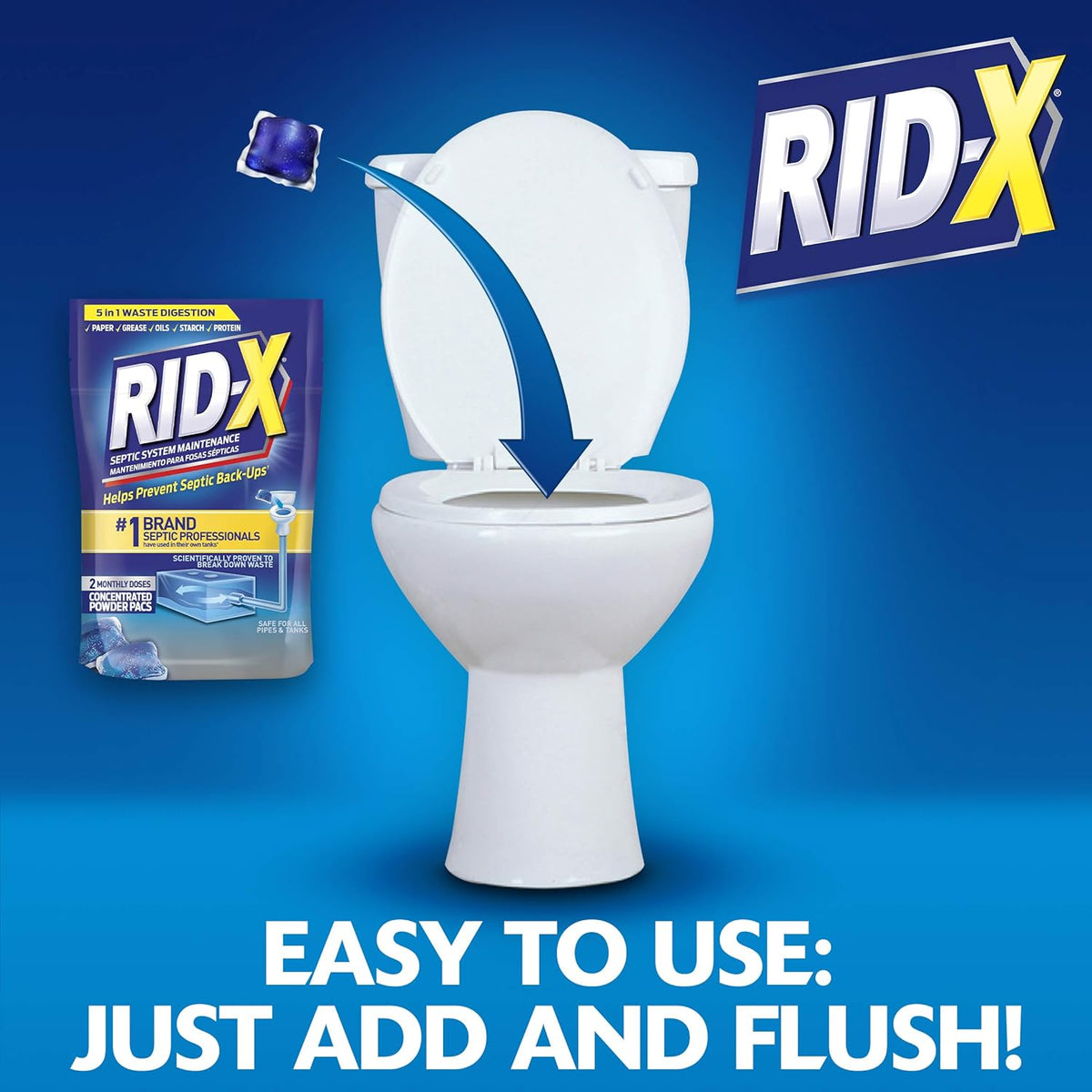 Rid-X Septic System Treatment, Septic Tank Treatment, 3-Monthly Supply Dual Action Septi-Pacs - 3.2 oz (Pack of 2)