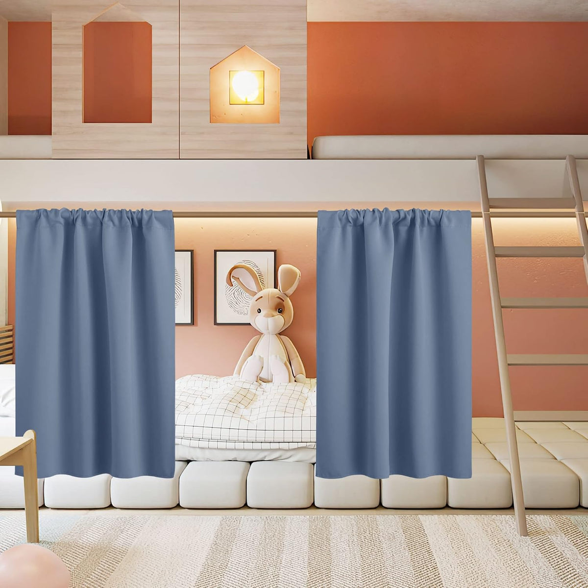 RYB HOME Small Curtains for Bathroom Windows, Blackout Blinds Shades for Bedroom Dorm Storage Cabinet Door Basement Farmhouse Decor, W 34 x L 36 inches, Stone Blue, 2 Panels
