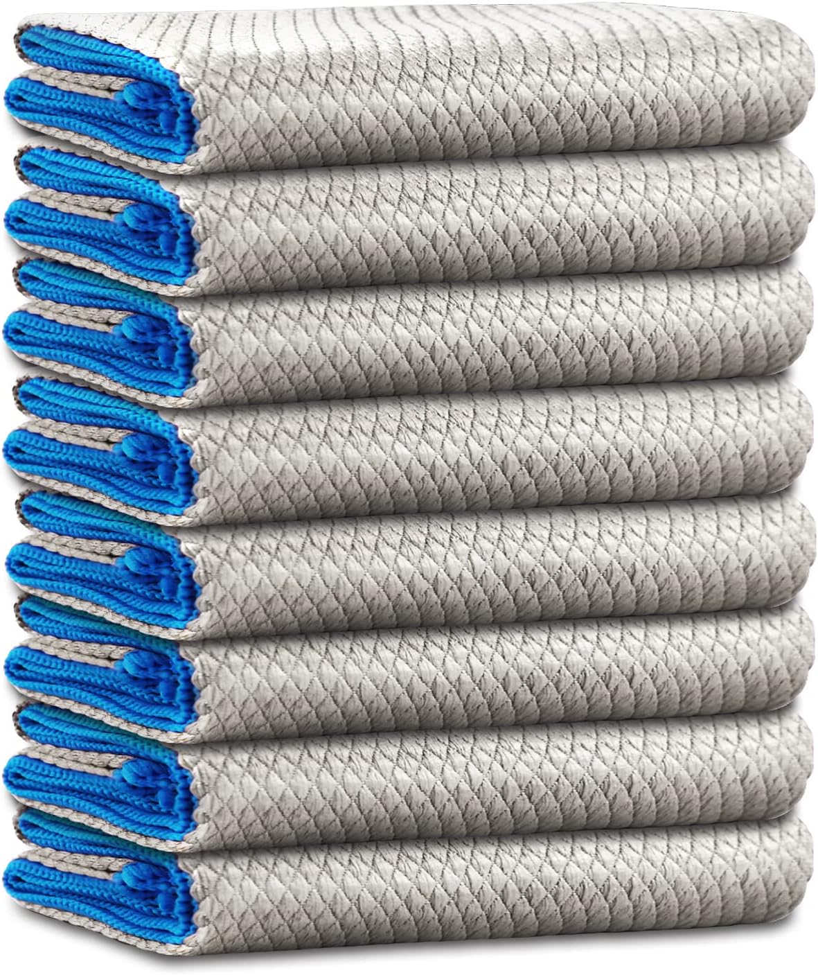 Microfiber Cleaning Cloth Lint Free Glass Cleaner Window Polishing Streak Free Miracle Easy Clean Rag Reusable for Mirror Kitchen Dish Auto Detailing,Pack of 8, 12'' x 16'', Light Grey
