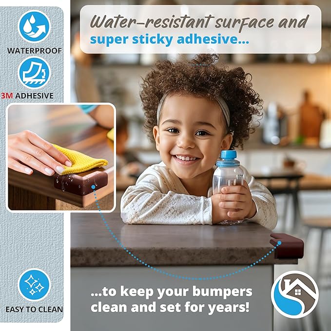 12-Pack Corner Protectors Baby Proof, Furniture Corner and Edge Safety Bumpers, Soft Rubber Foam Cushion Covers, 3M Taped Corner Guards, Baby Child Proofing Pads, Table Corner Protectors, Brown