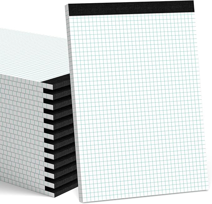 Graph Paper Pad 8.5 x 11, 24 Pack, 4x4 Graph Ruled, Grid Paper Pad 8-1/2" x 11", Blueprint Quadrille Pad, Easy Tears Off, Grid Pad Notebook 8.5 x 11, White 70 GSM Graft Paper, 30 Sheets/Pad