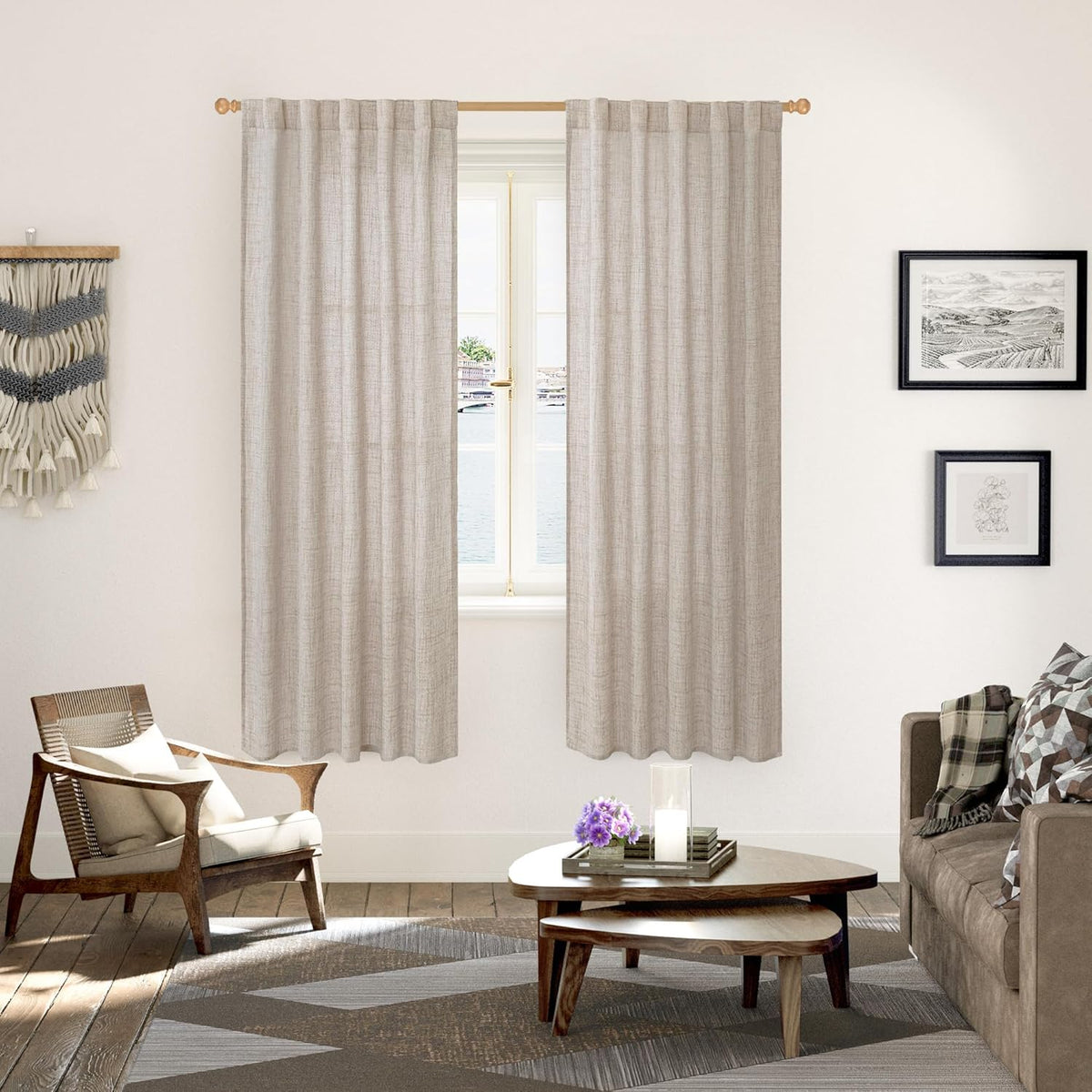 YoungsTex Natural Linen Semi Sheer Curtains 72 Inch Length 2 Panels for Living Room, Light Filtering Drapes Textured with Rod Pocket Back Tab for Bedroom Country Farmhouse, 42 X 72 Inch