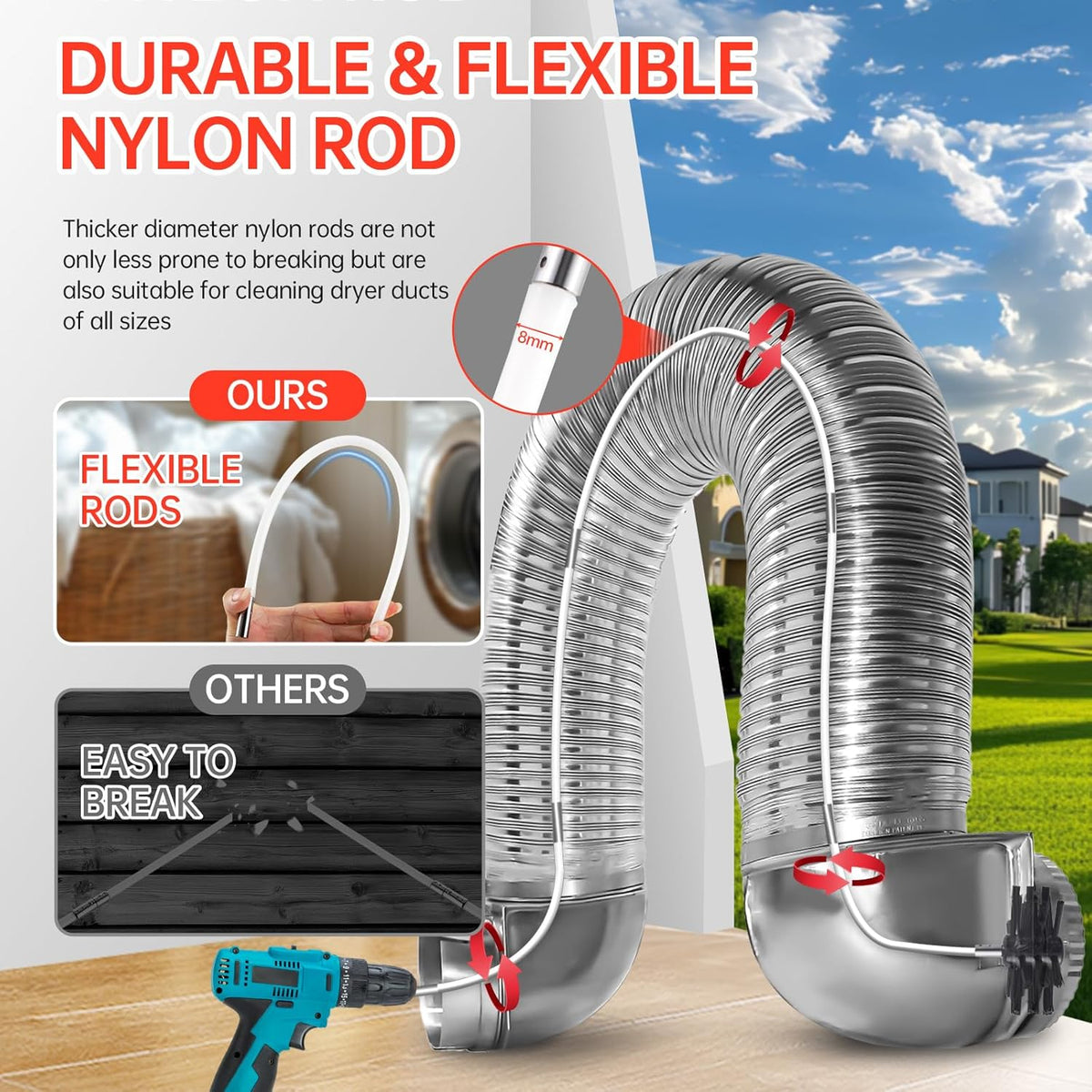Dryer Vent Cleaner Kit, Bluesea 33-Piece Omnidirectional Dryer Cleaning Kit Include 40 Feet Dryer Vent Brush, Upgrade Noiseless Dryer Lint Vacuum Attachment, Lint Trap Brush, Vacuum & Dryer Adapters