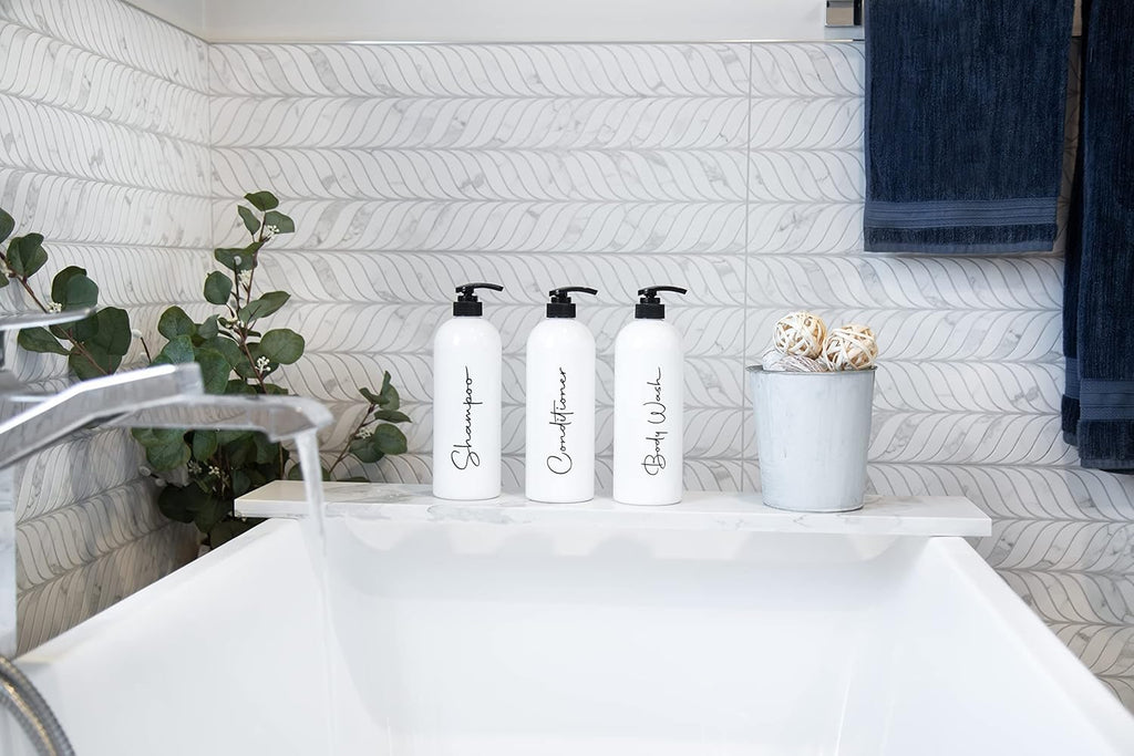 Alora 16oz Refillable Shampoo and Conditioner Dispenser Bottles - Set of 3 - Pump Bottle Dispenser for Shampoo, Conditioner, Body Wash - Empty Plastic Refillable Containers for Shower, Matte White