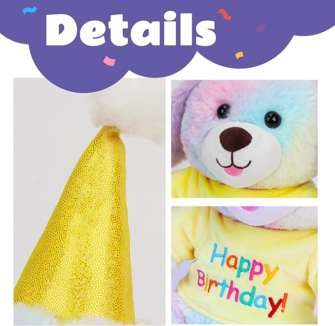 Cuteoy Happy Birthday Dog Musical Stuffed Animal Shaking Singing Dancing Plush Puppy Toy Electric Interactive Animated Plushies Gifts for Kids Girls Boys