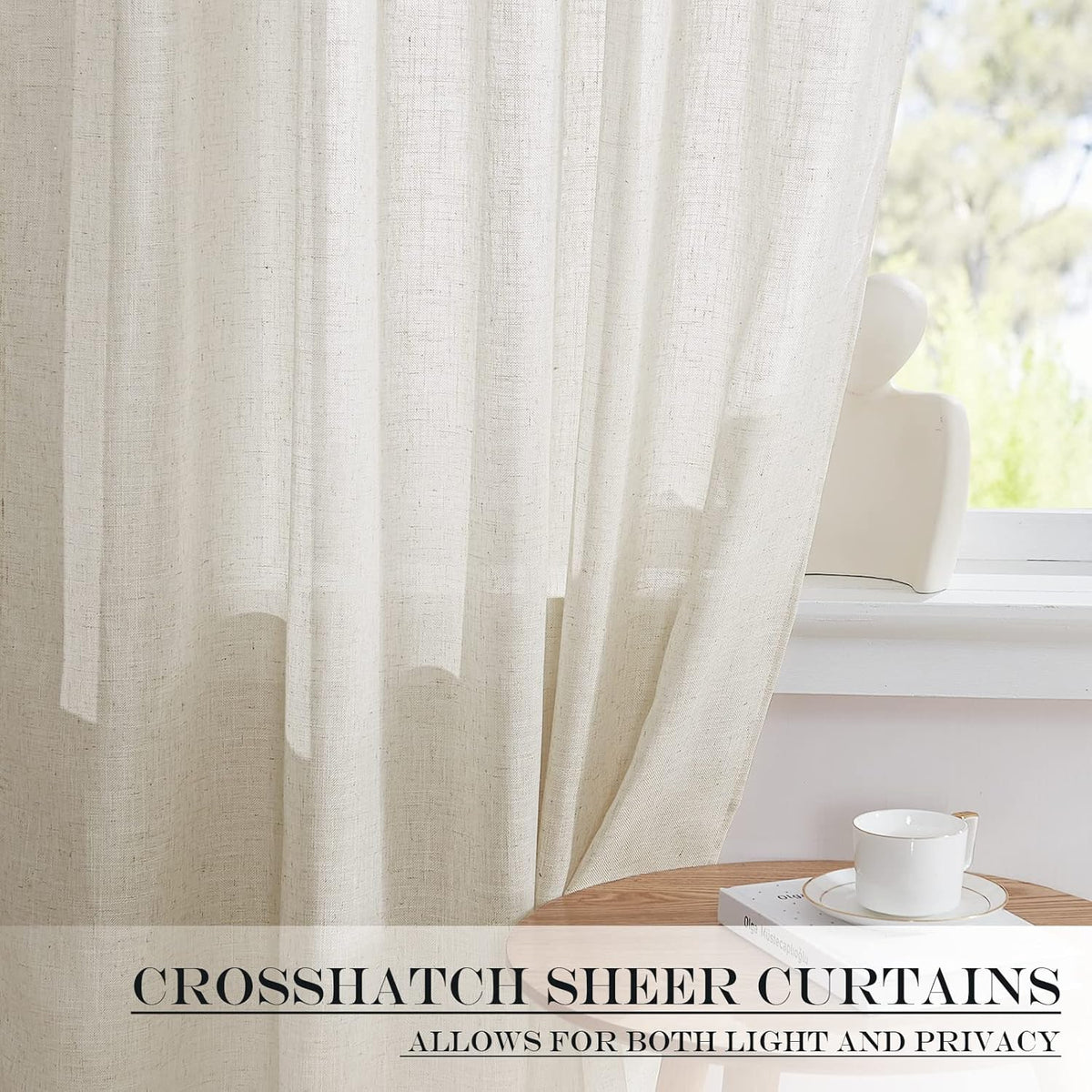 NICETOWN Linen Blend Small Window Curtains for Classroom Kitchen Cafe Basement Easy Installed Door Window Curtain for Privacy, Light Filtering Tie Up Shade, 1 Panel, W26 x L50 inches Long, Linen