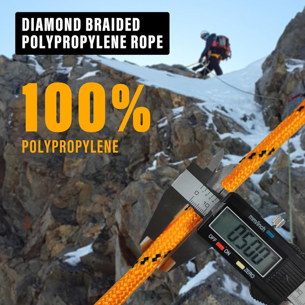 Diamond Braided Polypropylene Rope Nylon Rope Mix Thick Heavy Duty Ropes 1/2 inch 50ft High Strength Perfect for Clothesrope Camping Hiking and Other Outdoor Activities Orange 50ft