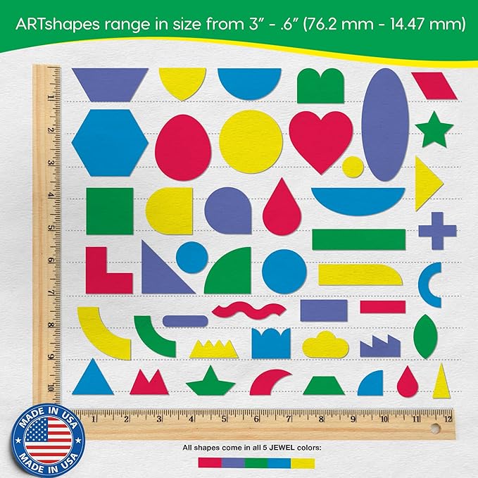 ARTshapes 840 pc Creative Paper Shapes Pack with 70+ Idea Guide - US Made Card Stock - Punch Out Funky DIY Craft Supplies for Whimsical Art Designs, Paper Crafts, and Pattern Play 5 Jewel Colors