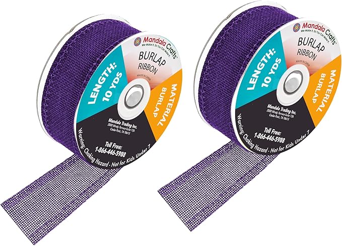 Mandala Crafts Purple Burlap Ribbon 1.5 Inches Wide Jute Ribbons for Crafts - 20 Yds Roll Rustic Burlap Wrap Trim Ribbons for Wreaths Bows Wedding Party Decoration