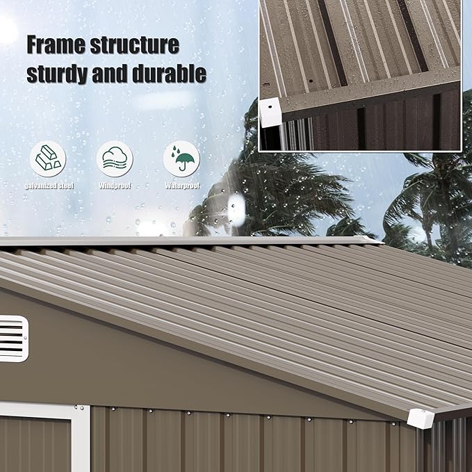 10FT x 8FT Outdoor Storage Shed, Waterproof, Lockable Door Metal Tool Shed with Sliding Door and Air Vents, Storage House for Gardening Tools, Metal Storage Shed for Garden, Backyard, Lawn