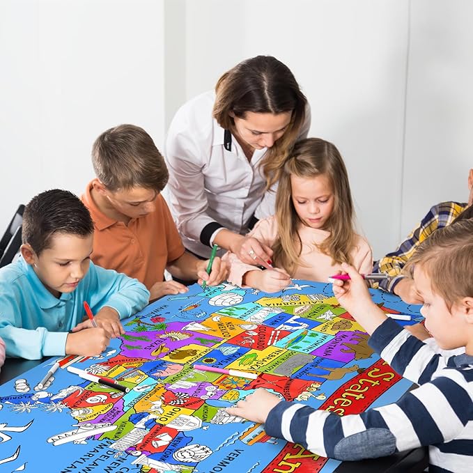 Gatherfun USA Coloring Activity - Large 31.5x 72 Educational Poster - Ideal for School Events & Birthday Parties, Multi-Use as Classroom Wall Décor or Table Cover