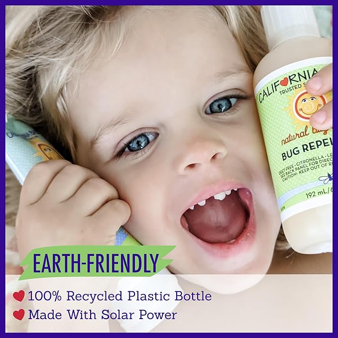 California Baby Natural Bug Spray | DEET Free Mosquito Repellent | Baby + Kids Bug Spray | Citronella Spray | Great Smell | 192 mL / 6.5 oz.