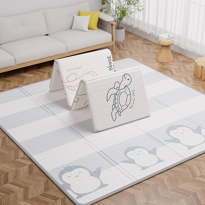 59x59 Baby Play Mat, Foldable Baby Mat for Floor Tummy Time and Crawling Mat, Waterproof & Anti-Slip Reversible Portable Play Mat for Toddler Infant