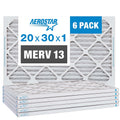 Aerostar 20x30x1 MERV 13 - 6 Count - Pleated HVAC, Furnace & Air Conditioner Filters - Removes Bacteria, Dust, Cold & Flu Germs, Lint, Mold, Pet Dander, Allergy-Causing Pollen, Smog, Smoke & Viruses