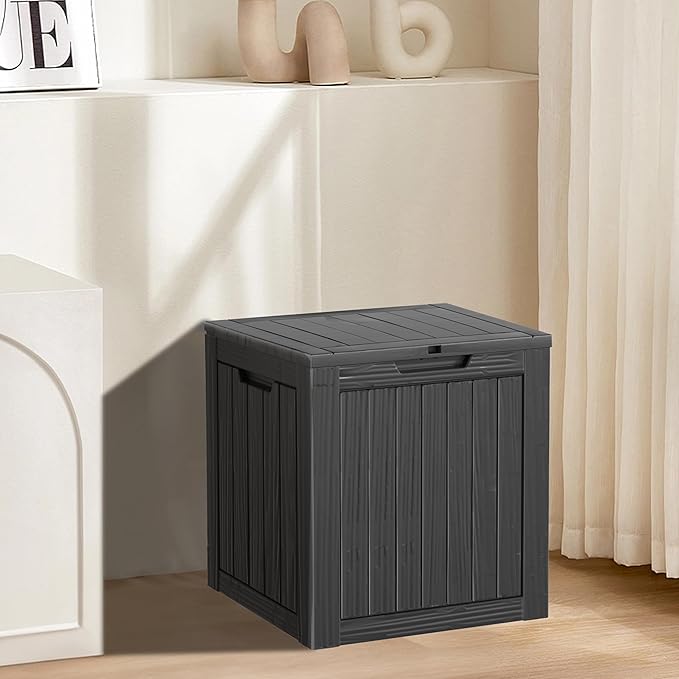 30 Gallon Black Resin Deck Box - Lockable, Waterproof Outdoor Storage for Patio Cushions, Garden Tools & Package Delivery - UV-Resistant Utility Container for Porches, Balconies