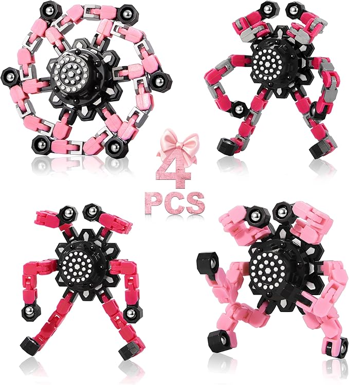 Fidget Toys for Girls, Birthday Gifts for 4 5 6 7 8 9 10 11 12 Year Old Girls Boys, Pink Transformable Fidget Spinners for Kids, Stocking Stuffers for Kids Adults Party Favors Toy