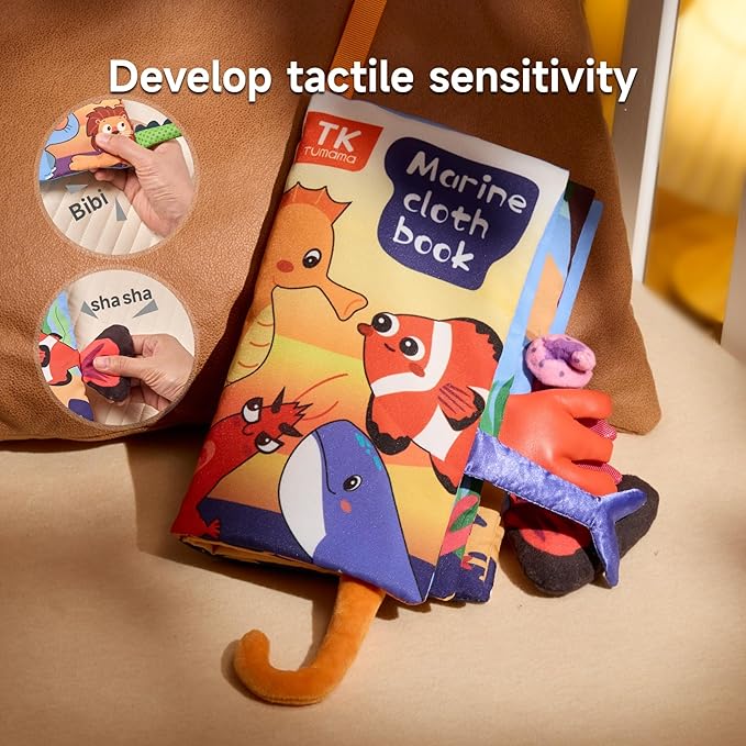 TUMAMA TK 3PCS Baby Books 0-6 Months, Soft Cloth Books for Babies Infants Toddler, Touch and Feel Crinkle Cloth Books 6 to 12 Months, Early Development Interactive Toys Gifts for Boys Girls