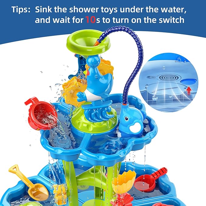 Water Table for Kids Ages 4-8 with Water Pumb, Summer Outdoor Sand Water Table for Boys Girls, Kids Water and Sand Activity Sensory Toys for Toddlers Age 3-8