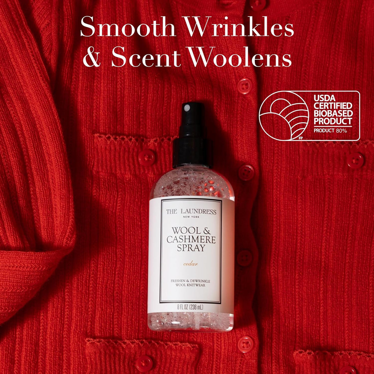 The Laundress Wool and Cashmere Fabric Spray, Wool Dewrinkle Spray, Upholstery and Linen Spray, Fabric Refresher, Cedar Scent, 8 Fl Oz