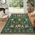 Moynesa Boho Bird 6x9 Area Rugs, Washable Ultra-Thin Dark Green Rugs for Living Room, Soft, Low Pile, Indoor Boho Large Throw Carpet for Bedroom Dining Room Under Table Office Playroom
