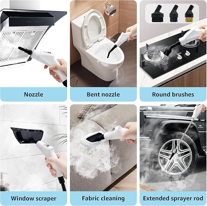 Handheld Steam Cleaner 2500W, 15s Fast Heat-Up pressurized steam cleaner with 1.1L Tank, 6-Level Adjustable Steam Cleaner for Home, Car Detailing, Grout Tile, Couch, Floor Cleaning(White 2)