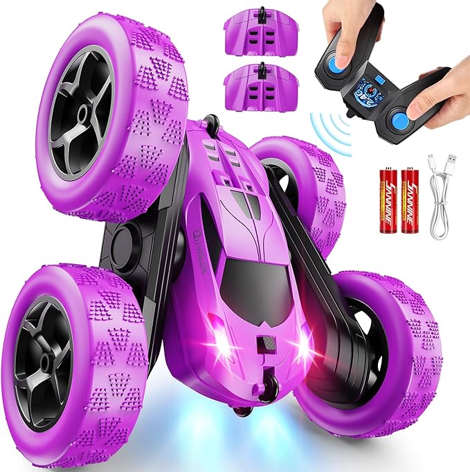 RC Cars, Purple Remote Control Car for Girls, 2.4 GHZ Double Sided RC Stunt Car 360° Rotating Remote Control Crawler with Headlights Car Toys for 6 7 8 9 10 11 12 Girls Birthday Gift