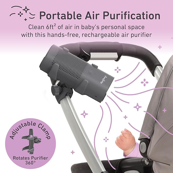Pure Enrichment PureBaby On-the-Go Air Purifier - Portable Stroller Air Purifier & Adjustable Clamp for Car Seat, Crib, Bassinet & Playpen - True HEPA Filter Removes 99.97% of Allergens Around Baby