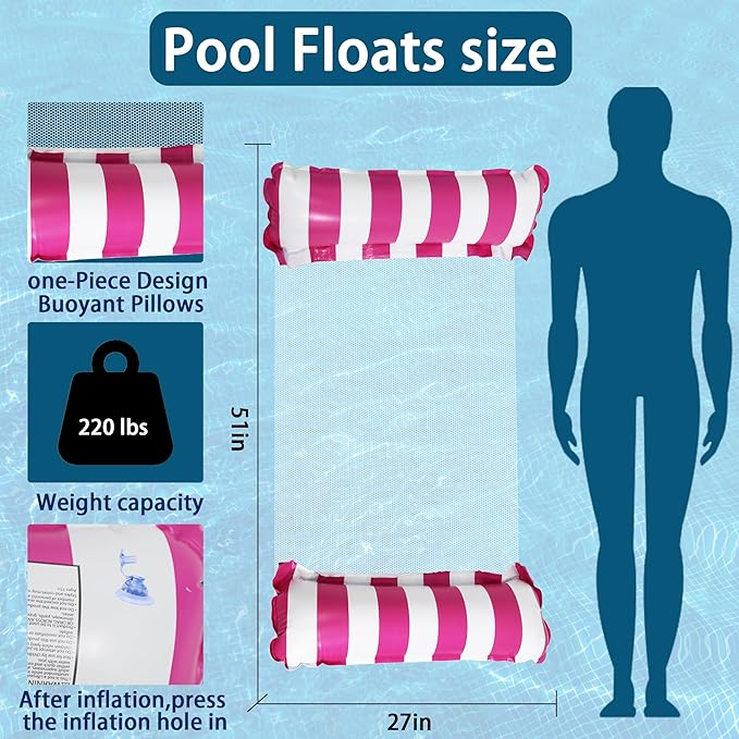 Pool Floats Adult 3 Pack Inflatable Pool Floats Hammock 4-in-1 Multi-Purpose for Adults, Swimming Beach Water Hammock Floaties Lounge, Saddle, Lounge Chair, Drifter for Vacation Relax