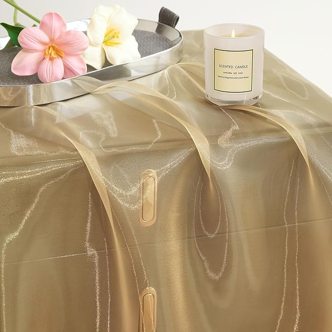 P Pothuiny Sheer Organza Fabric by The Yard, 3 Yards x 60 Inch Wide Bridal Champagne Organza Tulle Fabric Roll Shiny Gauze Fashion Dress Sewing Craft for Wedding Party Decorations Backdrop