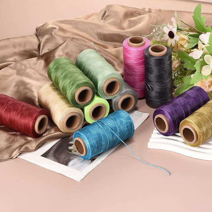 MECCANIXITY Waxed Thread,284 Yard 0.8mm 150D Flat Wax Thread Polyester Waxed String for Leather Sewing Hand Weaving Book Binding Home Decoration,Light Blue