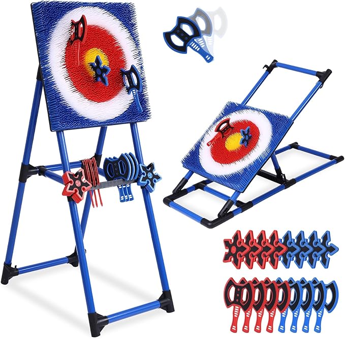 Axe Throwing Game for Backyard - 8 Throwing Axes Set - Deluxe Foldable Plastic Axe Throwing Target Game for Adults Kids, Outdoor Games Carnival Games