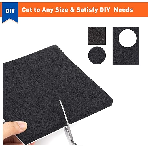MAGZO 4Pcs Adhesive Foam Padding 1/2 in Thick X 12 in X 8 in,Closed Cell Foam Sheets Neoprene Rubber Self Stick Pads Anti Vibration Pads,Black (12in x 8in x 1/2in, 4Pcs)