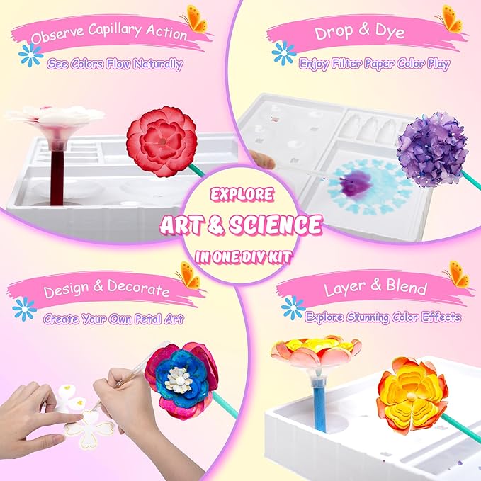 Kiditos Magic Flower Art Kit for Girls – DIY Blooming Flower Craft Kit with Color Drop Science Experiment | Creative Art & STEM Toy for Ages 6+