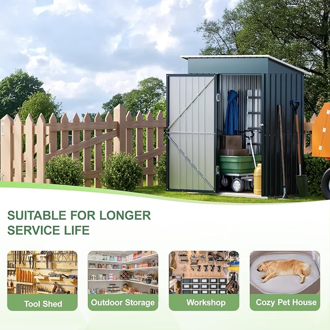 Breezz 5x3FT Vertical Outdoor Steel Storage Shed, Lockable Doors, Compact Metal Tool Shed for Garden, Backyard, Patio, Utility, and Bike Storage