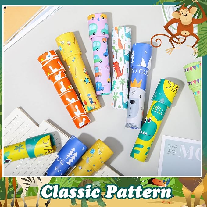 24 Pcs Classic Kaleidoscopes Educational Toys Return Gifts Paper Tumble Tube Prism Lens Old Fashioned Vintage Toys Party Favor Valentines Gift for Kids Stock Stuffer, Random Style (Vivid Style)