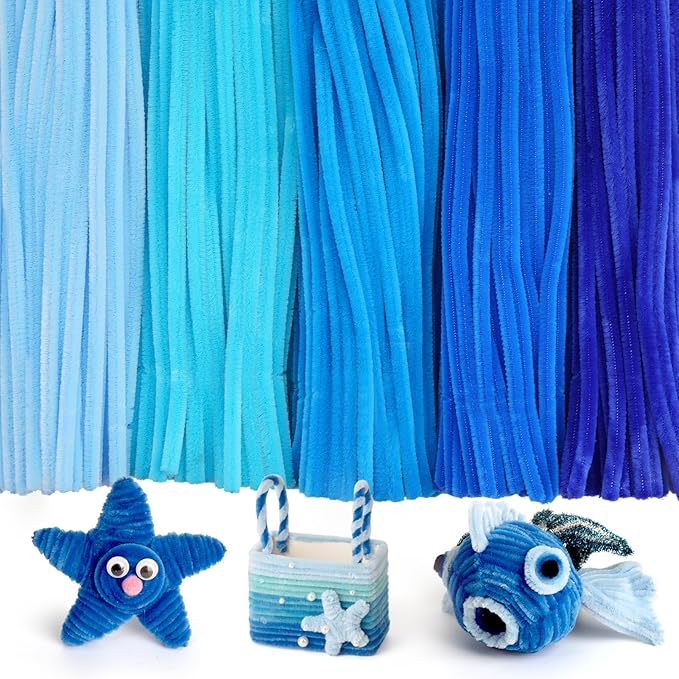 Caydo 500 Pieces Blue Pipe Cleaners, Chenille Stems, Pipe Cleaner Crafts for DIY Art and Craft Projects Creative Gift Party Decorations